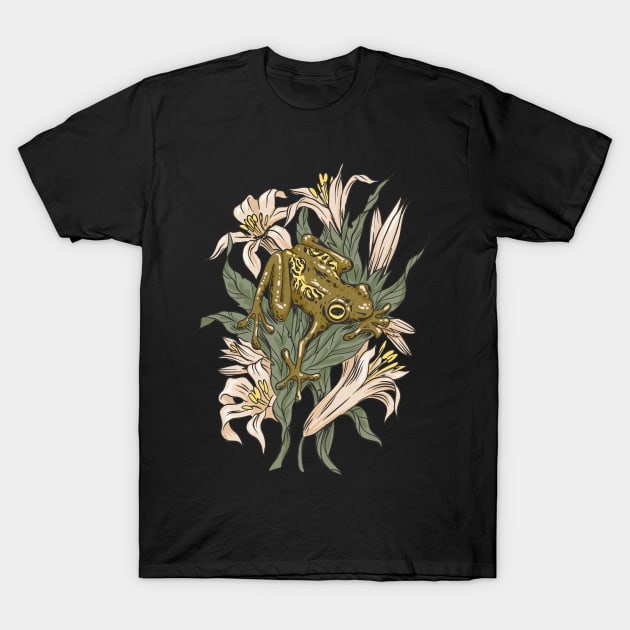 Cottagecore Aesthetic Frog On Flowers T-Shirt by DRIPCRIME Y2K